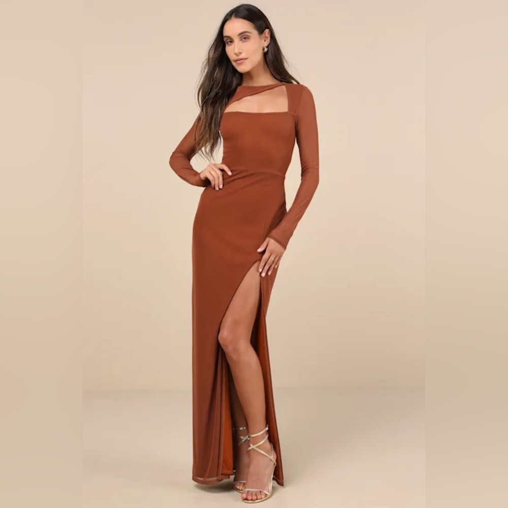 Lulus - M Mesh Asymmetrical Cutout Maxi Dress
